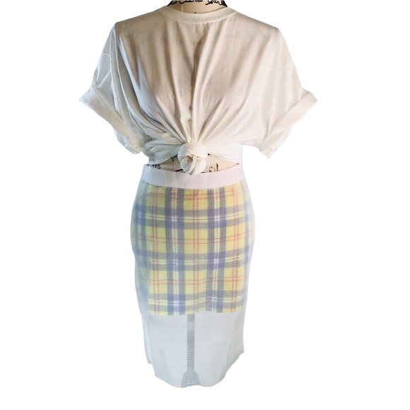 English Factory NEW Mesh Plaid Midi Skirt Exposed Back Zipper - S - 90’s Vibes! - Picture 8 of 13